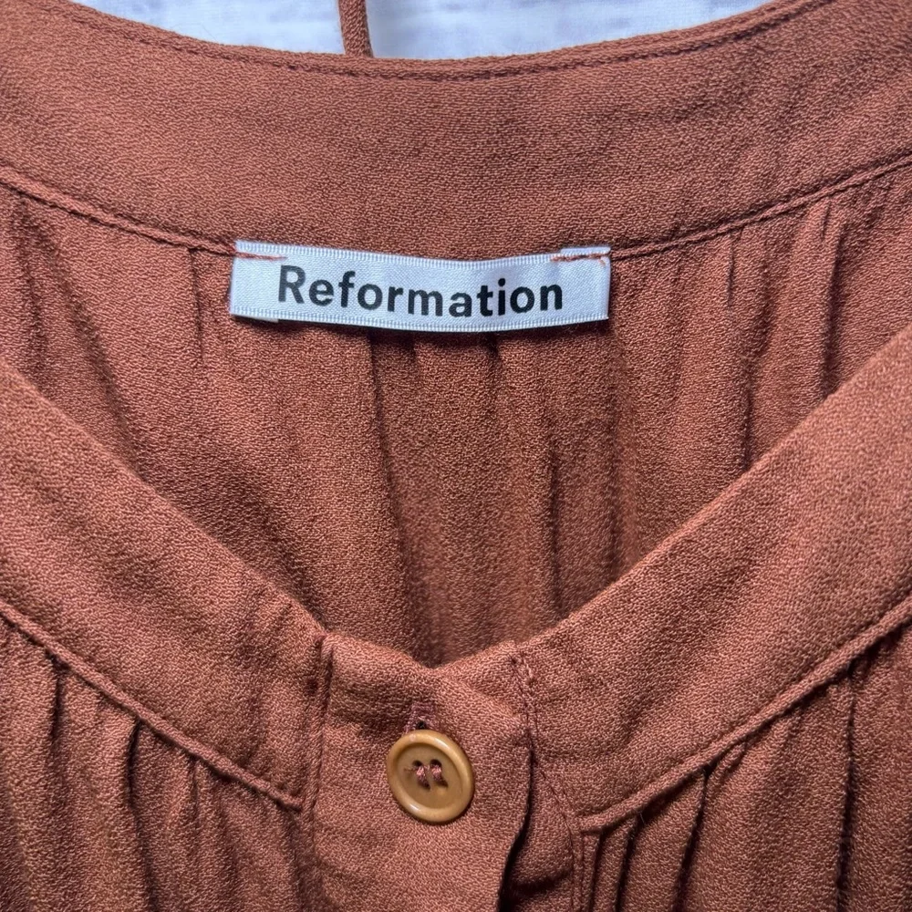 Reformation Shirt Womens Small Rust Peasant Puff Sleeve Off Shoulder Crop Boho